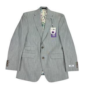 Tayion Mens Agordy Regular Fit Plaid Suit Jacket Gray Green 36R